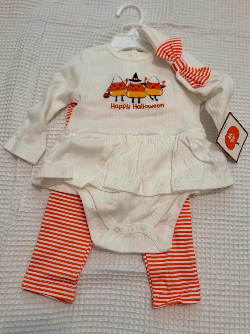 Little Me Cream & Orange Striped Halloween Baby Outfit